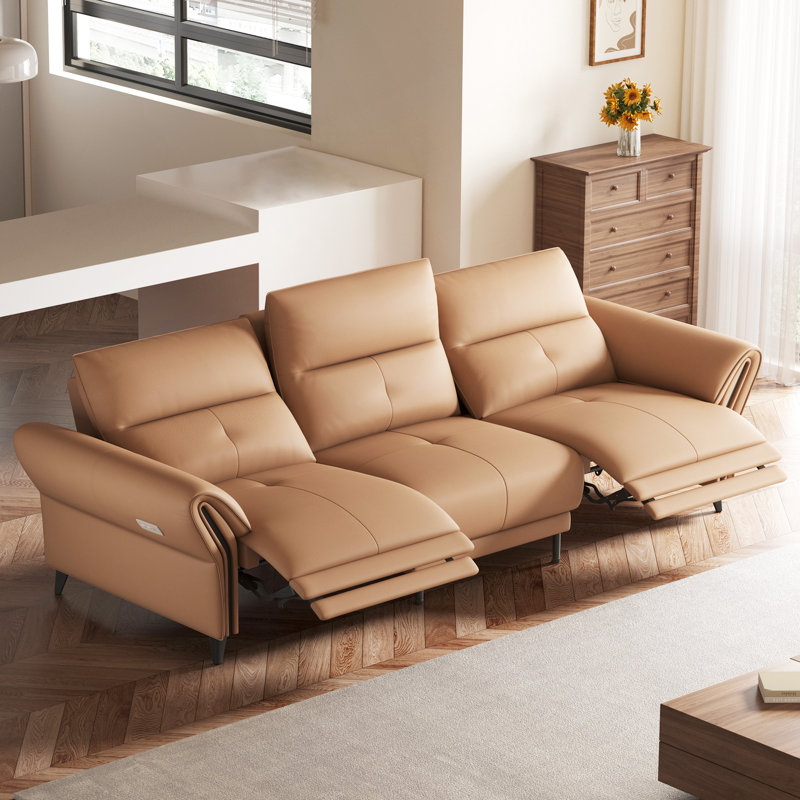 Roanoke 112.5 Breathable Genuine Leather Pillow style Armrests Electric Reclining Sofa